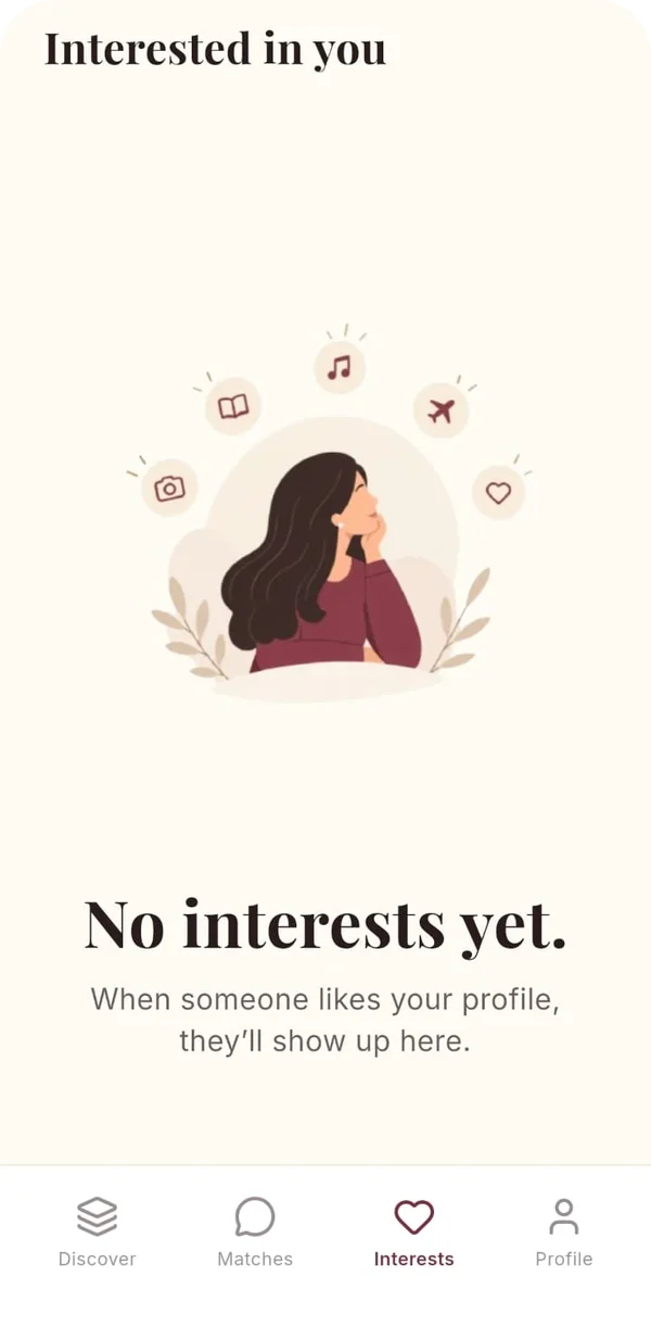 Asees Rishta interests screen with an empty state