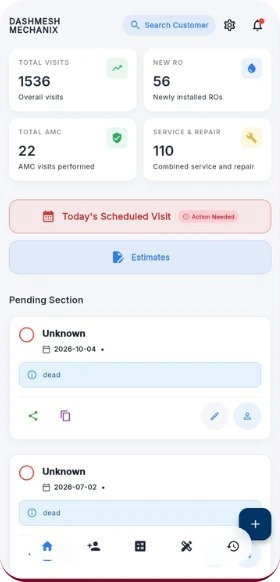 Dashmesh Mechanix dashboard with visit totals