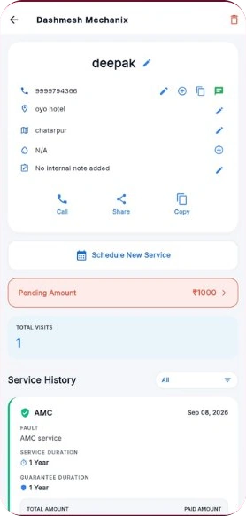 Dashmesh Mechanix client profile and service history