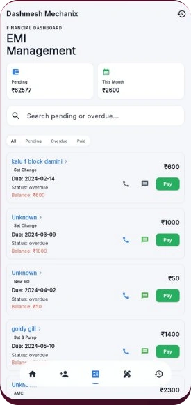 Dashmesh Mechanix EMI management list